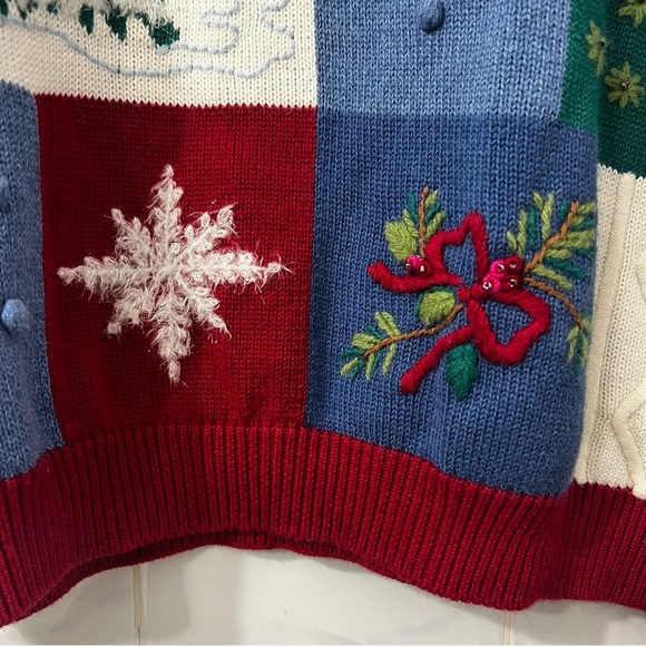 Vintage Women’s Ugly Christmas Knit Sweater Petite Large Patchwork Embellished - Picture 5 of 12